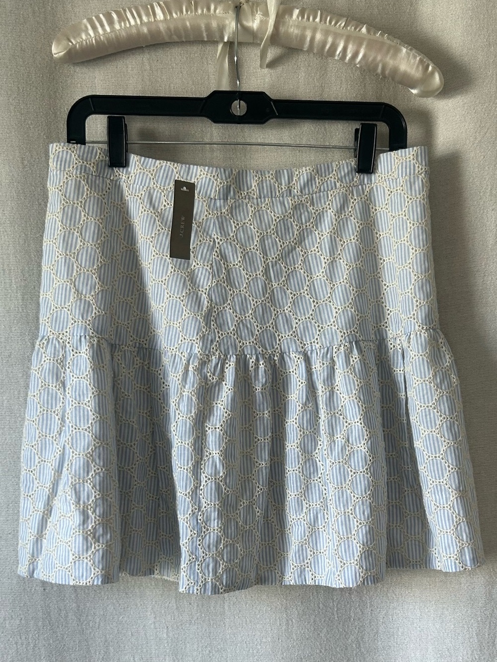 NWT J. Crew Light Blue White Eyelet Tiered Mini Skirt Womens SZ 8 Romantic